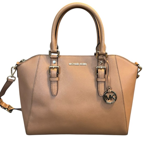 MICHAEL Michael Kors Ciara Purse Satchel Travel Tote Bag Leather Camel Tan Gift - Picture 2 of 7